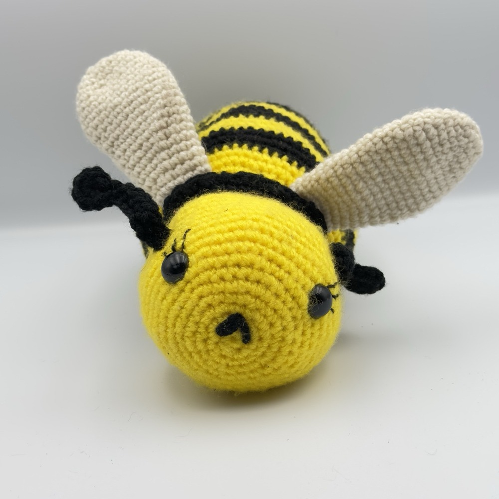 Handmade Crochet Bumble Bee Plushie 11" Yellow Black‎ Animal Insect Bug Wasp